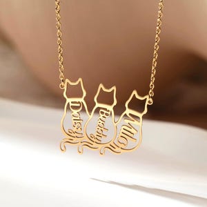 Dainty Cat Name Necklace,Cat Lover Necklace,Cat Silhouette Necklace, Personalized Pet Memorial Gift, Cat Family Necklace, Gift for Cat Mom
