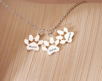 Engraved Pet Name Necklace, Paw Print Necklace, Jewelry for Women, Birthday Gift, Gift for Pet Mom, Gift for Pet Family, Gift for Her