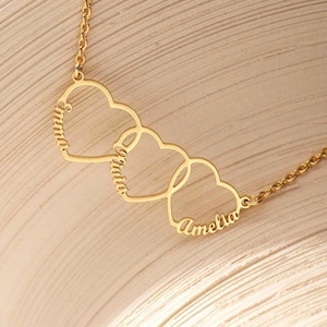 Multi Heart Necklace with Name, Kids Name Necklace, Name Necklace for Mom, Christmas Gift, Birthday Gift, Anniversary Gift, Gift for Her
