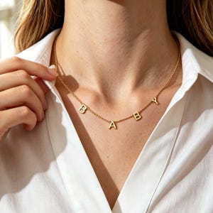 Custom Letter Necklace, Multiple Initial Name Necklace, Spaced Letter Necklace, Anniversary Gift, Gift for Wife Girlfriend, Gift for Her