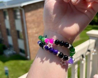 Raven & Beast Boy Couple Bracelets: Handmade Glass Bead Jewelry