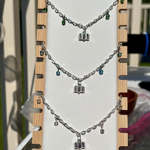 Sterling Silver Book Necklace | Handmade Jewelry | Charm Chain Necklace | Reader Gifts | Book Accessories | Gift for Her | Glass Bead Charm