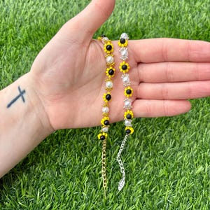 Sunflower Pearl Bracelet | Sunflower Beaded Bracelet | Adjustable Bracelet | Handmade | Gifts for Her | Personalized Gift | Gold | Silver