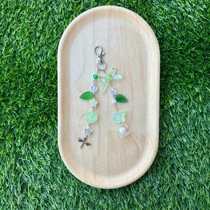 Green Fantasy Keychain | Silver Charm | Handmade Bag Charm | Dangle Keychain | Gift for Her | Fantasy Bag Charm | Green Bead Keychain