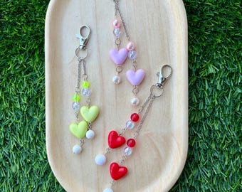 Porte-clés coeur en perles fait main : breloque de sac coloré
