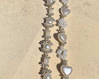 Conjunto de pulseras de perlas de corazón ajustables en oro y plata