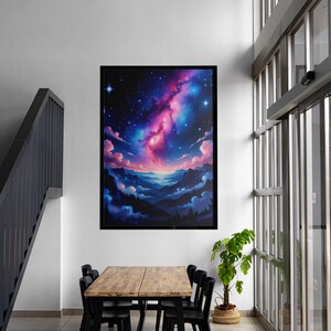Impresión de galaxia con sinfonía de polvo de estrellas, arte mural con paisaje de la Vía Láctea, póster de cielo nocturno, decoración de paisaje estelar cósmico, arte mural imprimible digitalmente