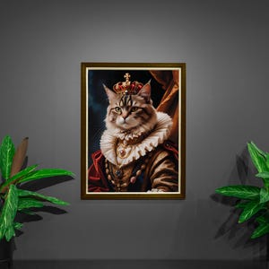 Royal Whiskers Majesty Print, Elegant Cat Portrait, Regal Feline Wall Art, Baroque Cat Poster, Vintage Pet Artwork, Digital Printable