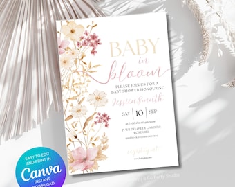 Baby in Bloom Invitation, Wildflowers Baby Shower Invitation, Purple Pink Flower Invitation, Wild Flower Invite, Floral Baby Brunch Invite