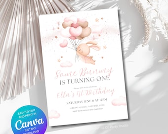 Some Bunny is One Invitation, Some Bunny is Turning One Invite, Bunny Birthday Party Invitation, 1st Birthday Girl Invitation