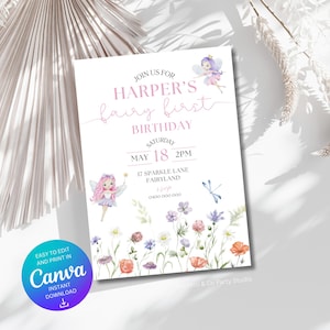 Fairy First Birthday Invitation Girl, Boho Fairy 1st Birthday Invite, Garden, Enchanted Garden Fairy Invitation, Fairy Invite