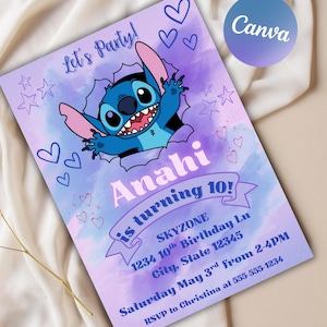 Stitch Birthday Invitation Template, Kids Birthday Invite, Stitch Digital Invitation, Stitch Any Age Birthday Party, Printable invite 5x7 A5
