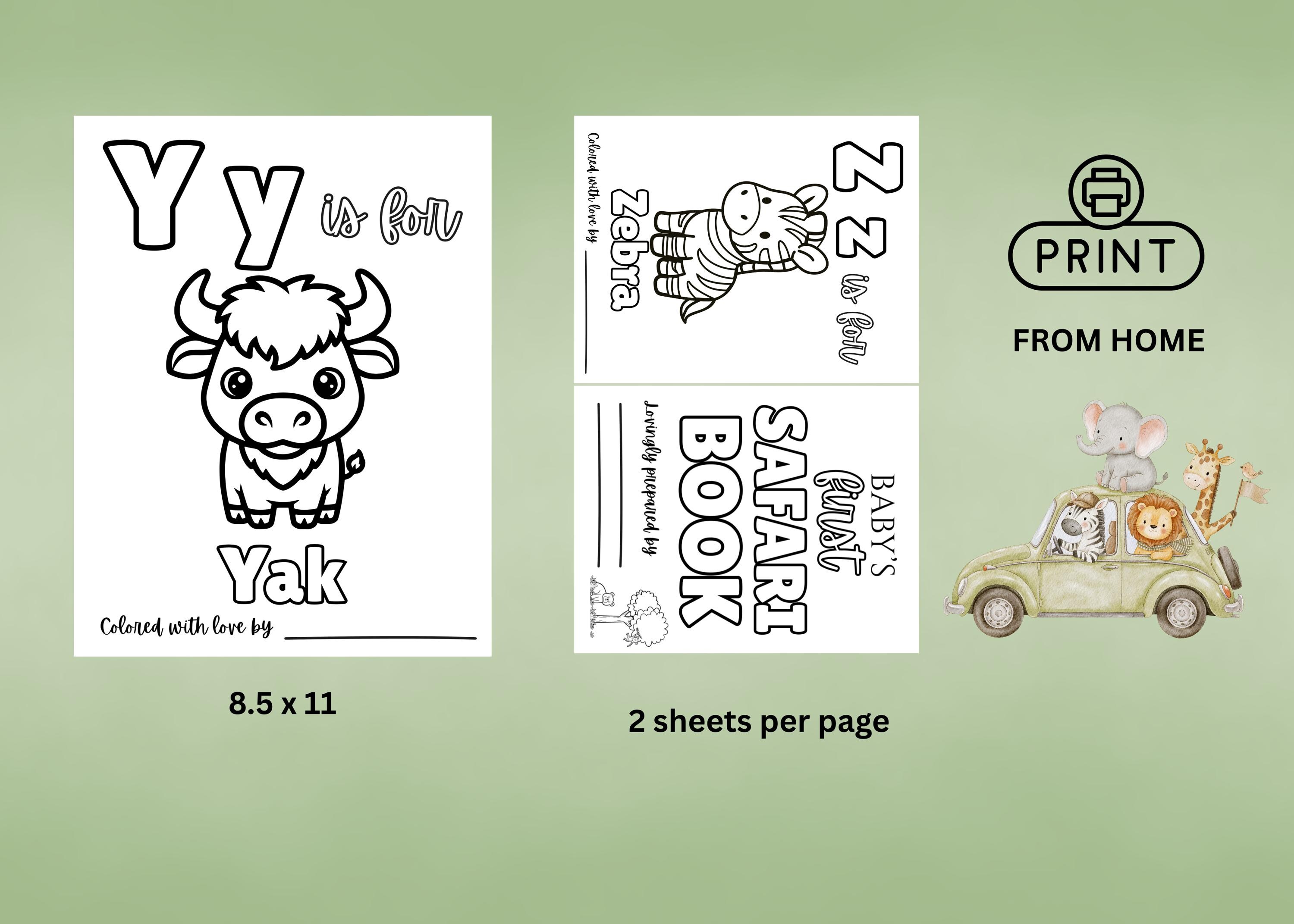 Babys First ABC Coloring Book, Safari Animals, Baby Shower Activity ...