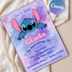 Modello di invito di compleanno Stitch, invito di compleanno per bambini, invito digitale Stitch, festa di compleanno Stitch per qualsiasi età, invito stampabile 5x7 A5