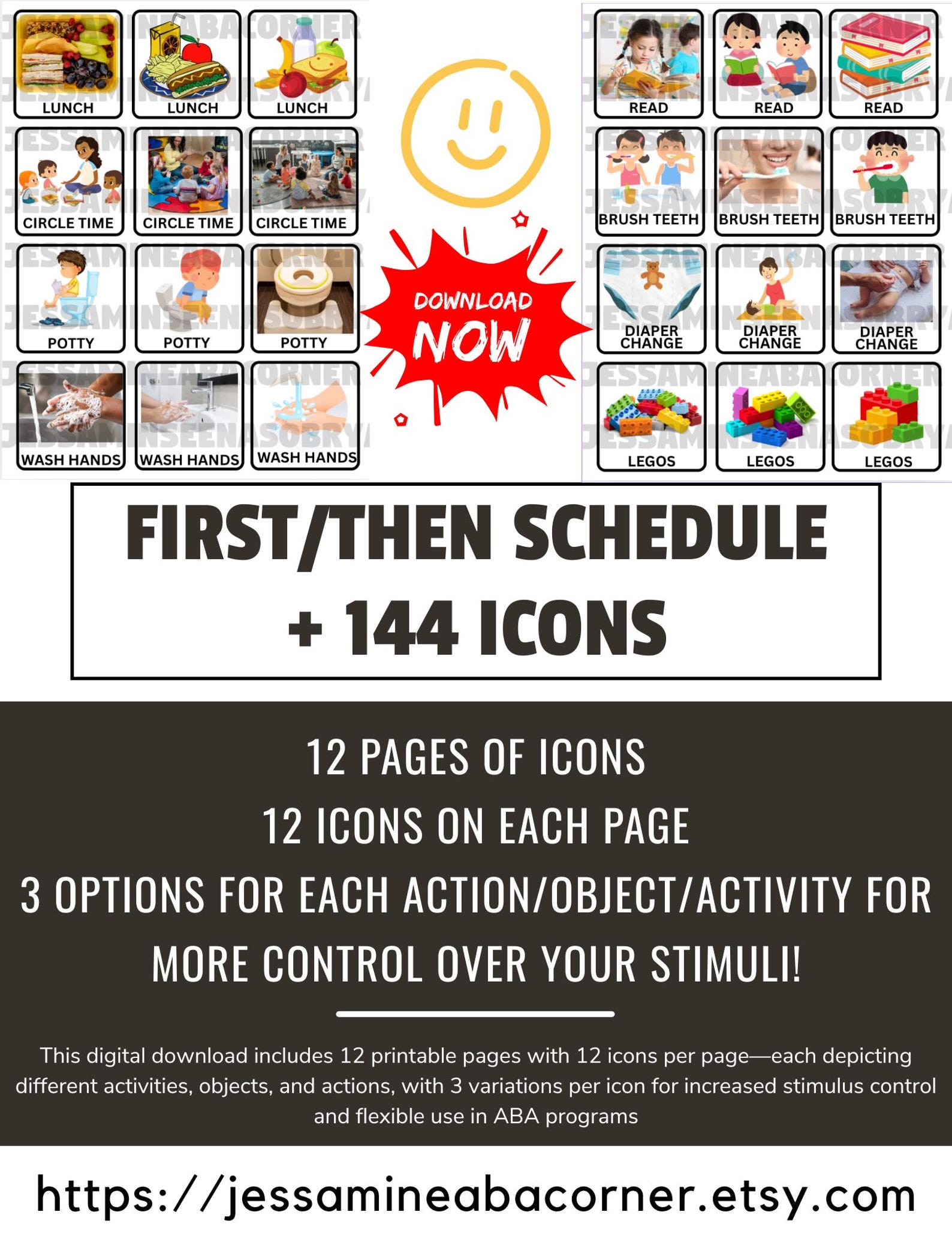 ABA Visual Icons Pack – 12 Printable Pages, 3 Variations Each, Digital ...