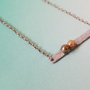 Hammered SIlver Metal Bar Necklace with Freshwater Pearls