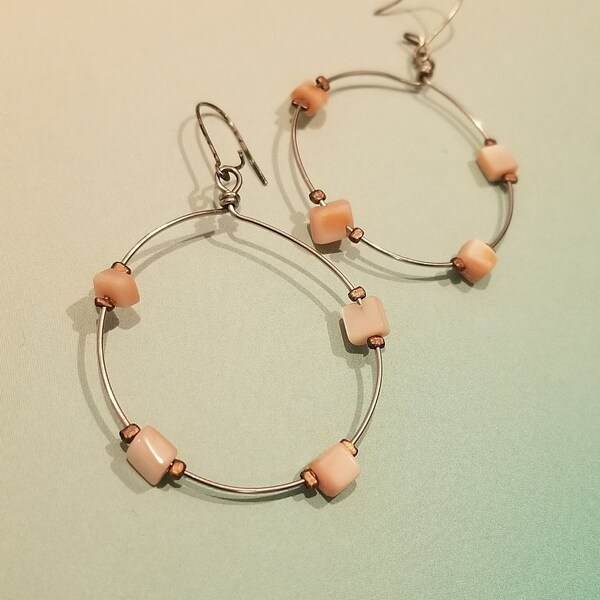 Peach Hoop Earrings, Peach Stone Earrings, Stone Hoop Earrings, Small Hoop Earrings, Beaded Hoop Earrings, Handmade Earrings, Gifts for Her