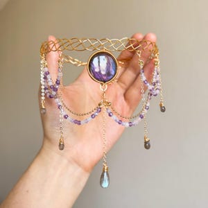 Handmade Purple Labradorite Choker - Wire Wrapped Gemstone Necklace - Boho Crystal Choker for Women - Flashy Labradorite Jewelry
