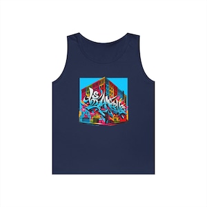Unisex Heavy Cotton Tank Top - Vibrant Los Angeles Graffiti Design, Summer Fashion, Streetwear, Gift for Art Lovers, Casual Wear