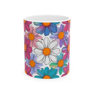Colorful Floral Ceramic Mug - Radiant Daisy Design, Perfect Gift for Garden Lovers, Birthday, Mother&#39;s Day, Coffee Tea Mug, Home Décor