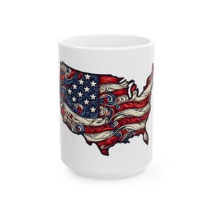 Patriotic Swirl Keramiktasse - USA Map Design, 11 Unze und 15 Unze, perfektes Geschenk für den Unabhängigkeitstag, den Tag der veteranen, Kaffeeliebhaber, Zuhause ...