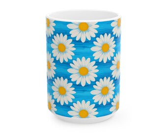 Tasse en céramique marguerite ensoleillée, tasse à café fleurie, tasse à thé florale, décoration d'intérieur, cadeau pour elle, cadeau d'anniversaire, ustensiles de cuisine
