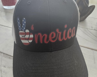 Vintage America Trucker Hat, Peace Sign Cap, Patriotic Accessories, Summer Festival Gear, Independence Day, Casual Style, Unisex Hat
