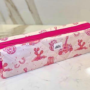 Pink Cowboy Hair Tool Bag, Quilted Hair Tool Organizer, Flat Iron Case, Curling Iron Holder, Western Travel Pouch, Gift for Her, Cowgirl