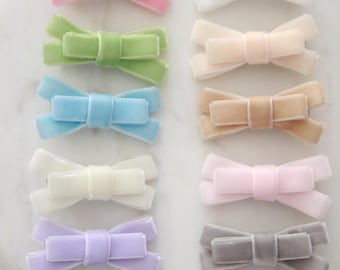 Handmade Velvet Bow Hair Clips - Pastel & Neutral Set of 5