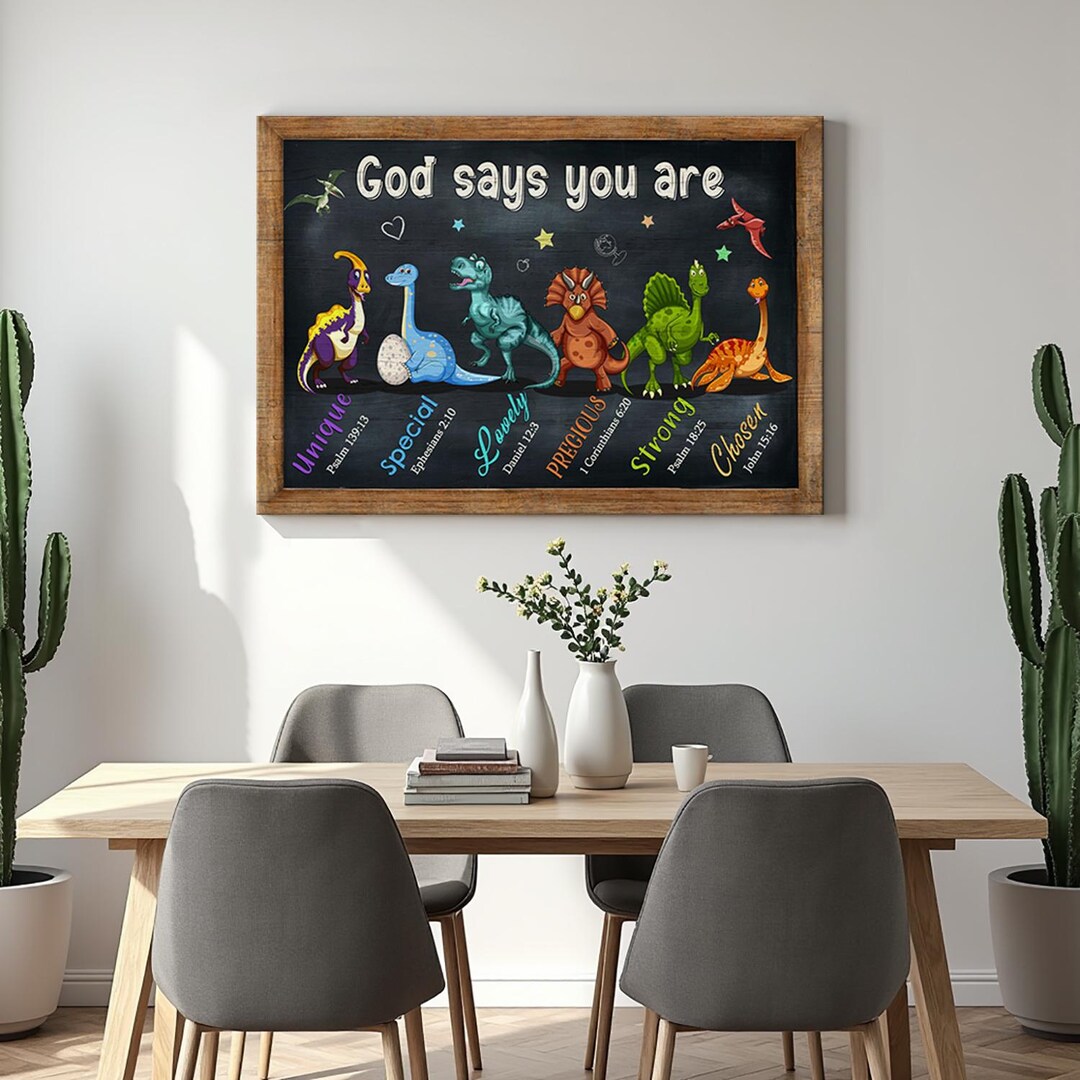 God Says You Are Dinosaur Wall Art for Kids Room, Inspirational Bible ...