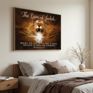 The Lion of Judah Canvas Print, Revelation 5:5 Scripture Wall Art, Powerful Christian Home Decor, Jesus Landscape Canvas Prints for Room