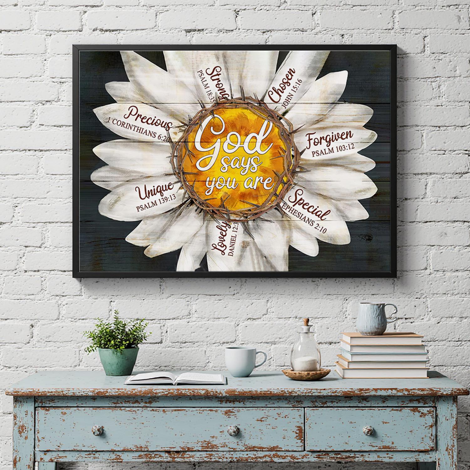 Rustic Daisy Scripture Wall Art, God Says You Are Print, Jesus ...