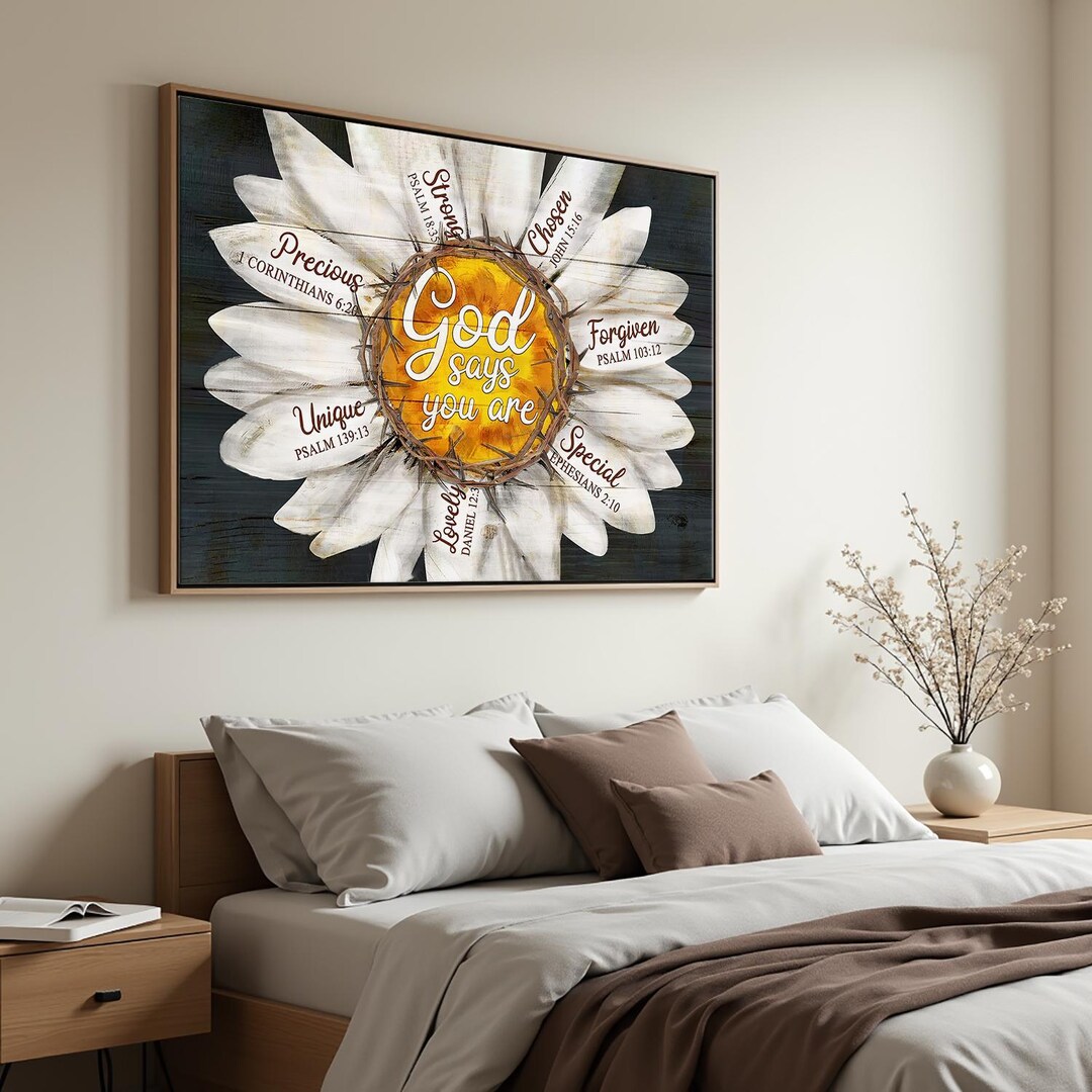 Rustic Daisy Scripture Wall Art, God Says You Are Print, Jesus ...