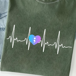 Semicolon Heartbeat Shirt – Suicide Awareness Tee – Mental Health Matters T-shirt – Inspirational Semicolon Graphic – Self-Care Apparel Gift
