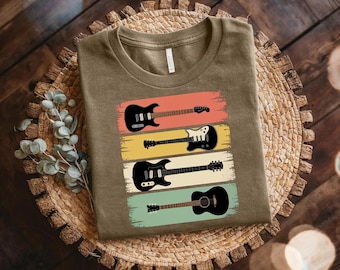 Colorful Electric Guitar T-Shirt: Retro Music Lover Gift