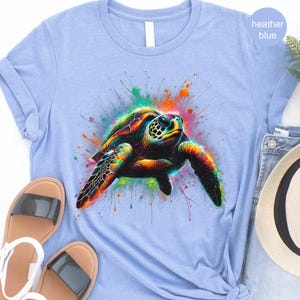Colorful Sea Turtle Shirt | Watercolor Ocean Animal Tee | Marine Life Art T-Shirt | Vibrant Beach Lover Shirt | Nature Gift for Her
