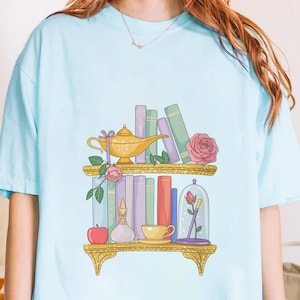 Fairytale Bookshelf Shirt, Princess Book Lover Tee, Enchanted Storybook Reading Top, Cozy Fantasy Book Gift, Cottagecore Reader T-Shirt