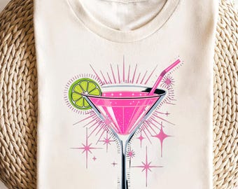 Retro Martini Glass Shirt: Pink Cocktail Bachelorette Party Tee