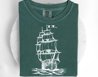 Vintage Tall Ship Shirt – Nautical Sailing Art, Ocean Voyage