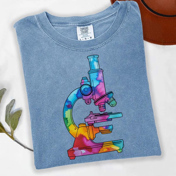 Tie-Dye Microscope Shirt, Rainbow Graphic Tee, Lab Tech Gift