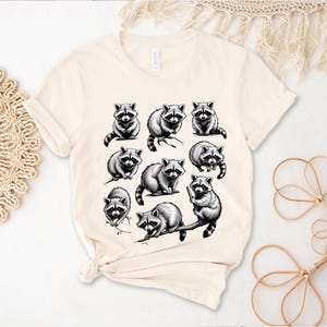 Maglietta con grafica di procione / Maglietta per amanti degli animali con un simpatico procione / Maglietta con design di procione in bianco e nero / Maglietta con grafica di animali selvatici per gli amanti della natura