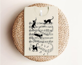 Funny Cat Sheet Music T-Shirt: Musician Gift, Cat Lover Tee