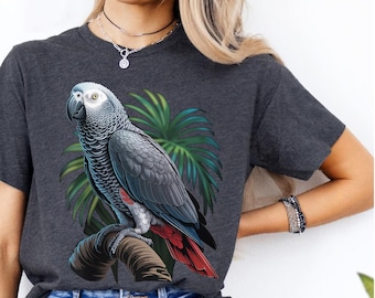 Graupapagei T-Shirt: Realistischer Roter Schwanz Kongo Vogel Kunst