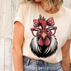 Funny Rooster with Glasses T-Shirt - Quirky Chicken Graphic Tee - Animal Lover Shirt - Fun Farm Animal Shirt - Chicken Design T-Shirt
