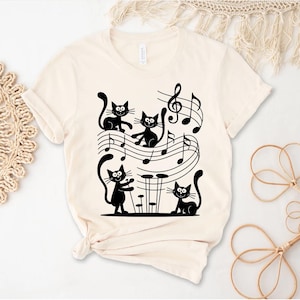Cat Music Shirt – Funny Musical Cats Tee – Cute Kitty Treble Clef T-Shirt – Music Note Cat Lover Gift – Pet Musician Humor Graphic Tee