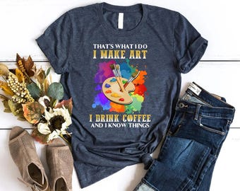 Maglietta da artista con tema caffè – Maglietta con umorismo creativo per pittori
