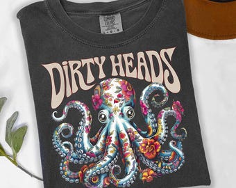 Dirty Heads Octopus T-Shirt, Psychedelisches Blumenkunst Tee