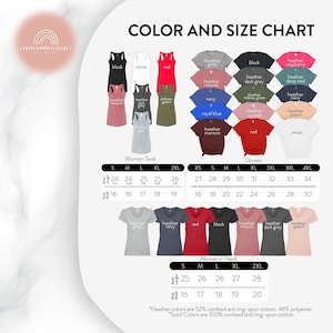 a women's t - shirt size chart with different colors and sizes