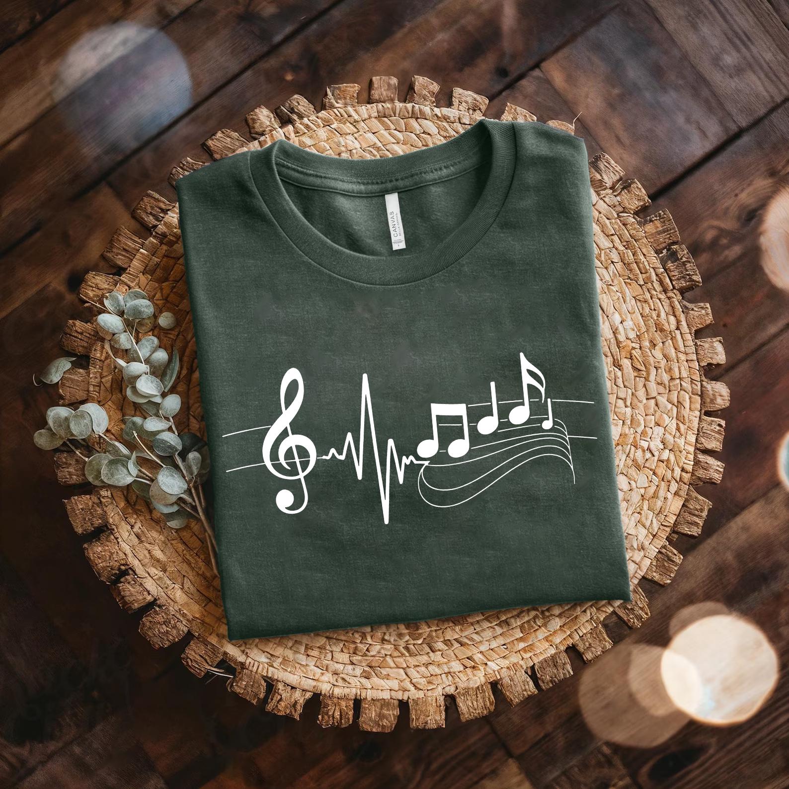 Music Heartbeat T-shirt – Treble Clef Pulse Line, Musician Gift