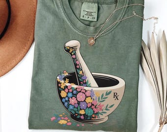 Floral Mortar and Pestle Shirt: Apothecary Herb & Flower Tee